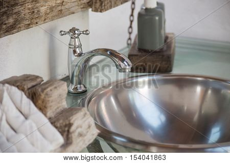 Faucet in modern bathroom - Stock Photo