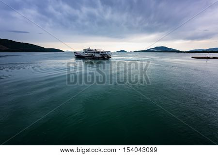 Lonely ship near the port of Igumenitsa town, near Corfu island, Greece