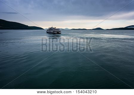 Lonely ship near the port of Igumenitsa town, near Corfu island, Greece