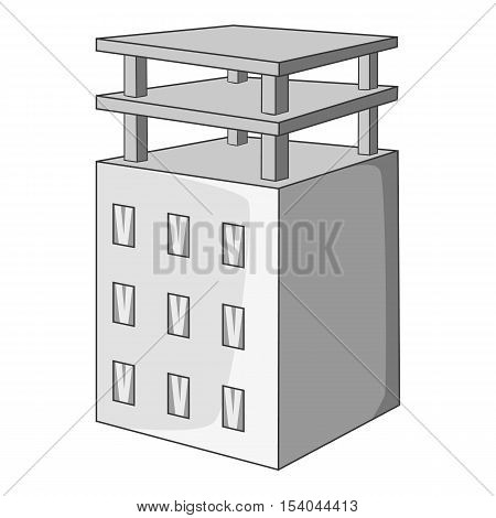 Building under construction icon. Gray monochrome illustration of building construction vector icon for web design
