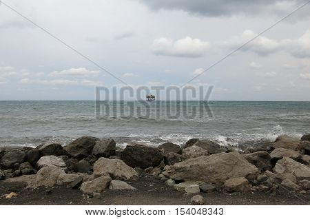 on the sea beach in windy weather