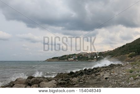 on the sea beach in windy weather
