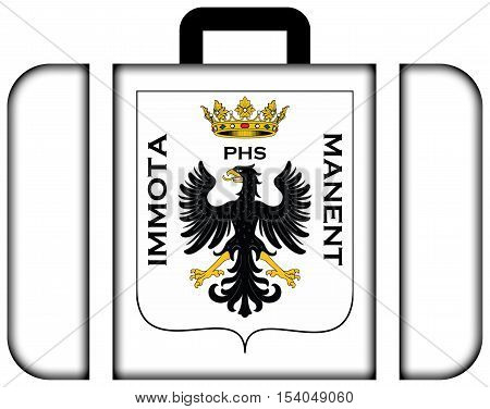 Flag Of L'aquila With Coat Of Arms, Italy. Suitcase Icon, Travel And Transportation Concept