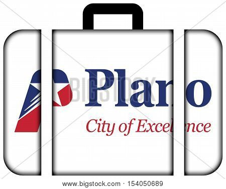 Flag Of Plano, Texas, Usa. Suitcase Icon, Travel And Transportation Concept