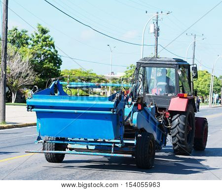 Varadero, Cuba - September 06, 2016:  Trucktor in Varadero Cuba