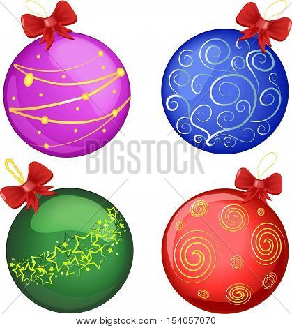 red green violet red christmas balls with bows
