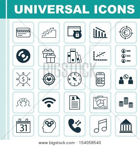 Set Of 25 Universal Editable Icons. Can Be Used For Web, Mobile And App Design. Includes Icons Such