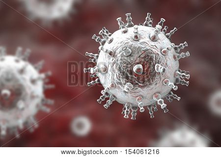Kaposi's sarcoma virus. 3D illustration of a herpes virus type 8 which causes Kaposi's sarcoma in HIV-infected patients