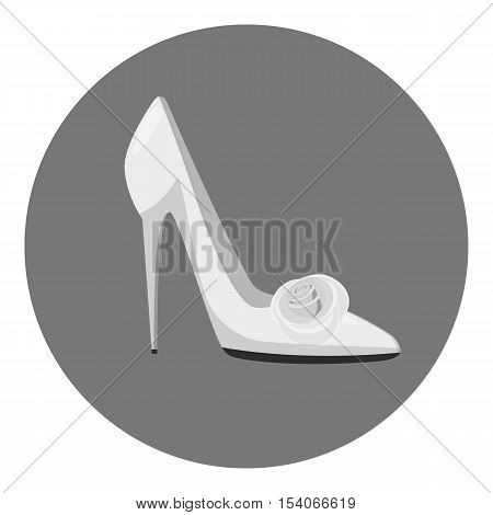 White shoe of the bride icon. Gray monochrome illustration of white shoe vector icon for web