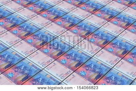 Cape Verdean escudos bills stacks background. 3D illustration.