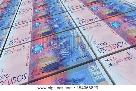Cape Verdean escudos bills stacks background. 3D illustration.