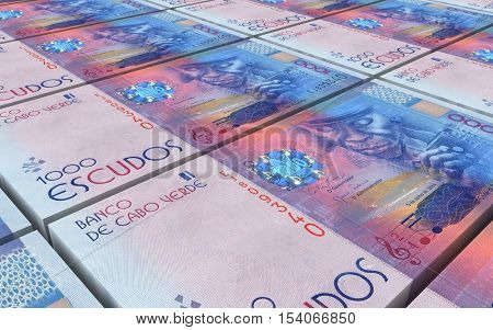 Cape Verdean escudos bills stacks background. 3D illustration.