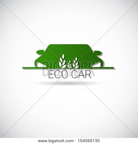 Eco Electric Car Friendly Environment Machine Web Icon Green Logo Flat Vector Illustration