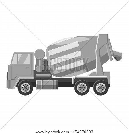 Concrete mixer truck icon. Gray monochrome illustration of concrete mixer truck vector icon for web