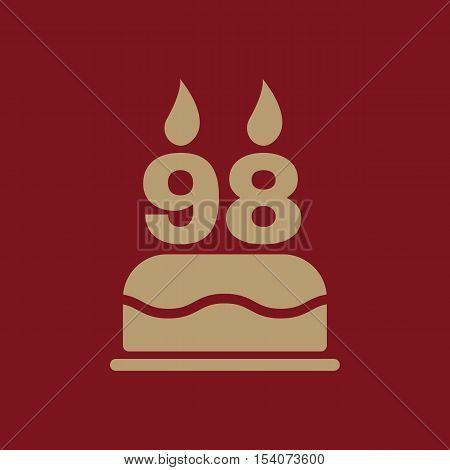 The birthday cake with candles in the form of number 98 icon. Birthday symbol. Flat Vector illustration