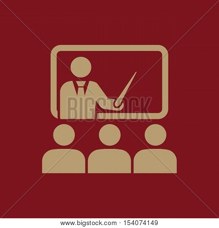 The training icon. Teacher and learner, classroom, presentation, conference, lesson, seminar, education symbol Flat Vector illustration