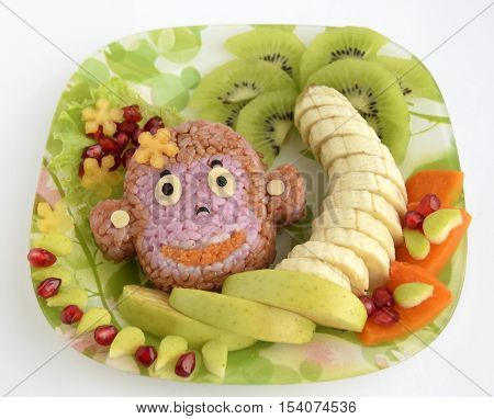 the monkey is made of rice. Creative food for good mood and appetite.
