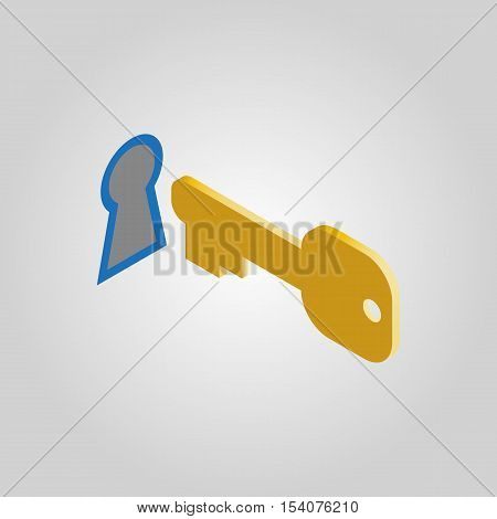 The key and keyhole icon. Open, unblock, unlock, close symbol, access .3D isometric. Flat Vector illustration