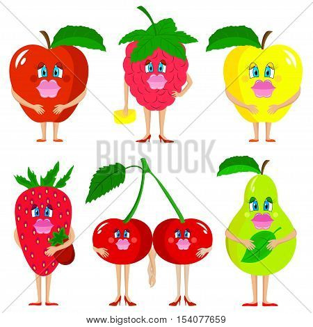 Cute lady fruits. Isolated fruits on whhite background.