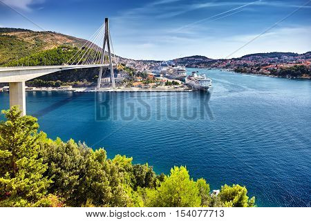 Franjo Tudjman Bridge And Blue Lagoon With Harbor Of Dubrovnik,d