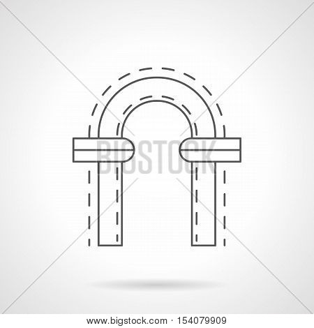 Arched frame with symmetrical stone decorations for window or doorway. Classic round arch. Samples of architectural elements. Flat black line vector icon.