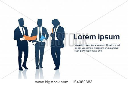 Business Man Team Crowd Silhouette Businesspeople Group Hold Document Folders Flat Vector Illustration