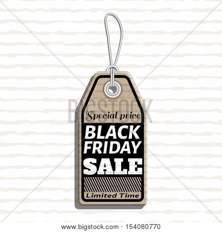 sale tag design on the theme of black friday sale, discount with cardboard texture. black friday tag template made in material design style with text. vector illustration