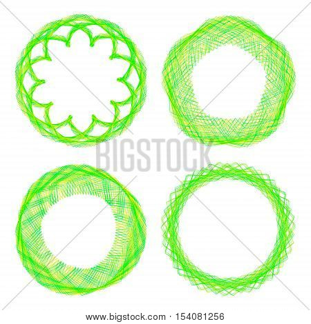 Set of mandalas. The ornament a circular geometric pattern spirogram. Oriental pattern. Concentric radiating graphic. Abstract circular spiral element. Vector illustration on isolated background.