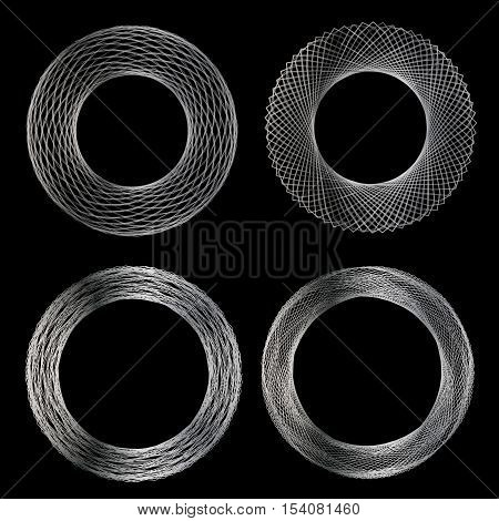 Set of mandalas. The ornament a circular geometric pattern spirogram. Oriental pattern. Concentric radiating graphic. Abstract circular spiral element. Vector illustration on isolated background.