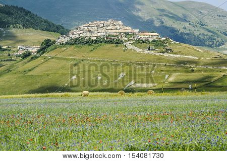 Castelluccio of Norcia a town in the national park of the Sibillini mountains in Italy. City destroyed by an earthquake in October 30 2016