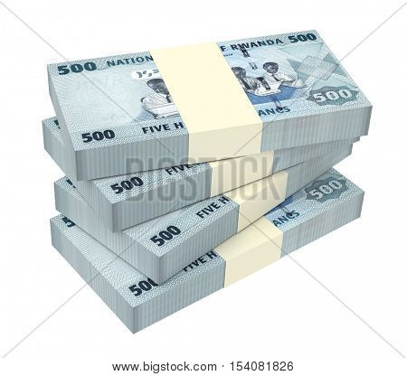 Rwandan francs bills isolated on white background. 3D illustration.