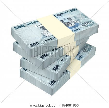 Rwandan francs bills isolated on white background. 3D illustration.
