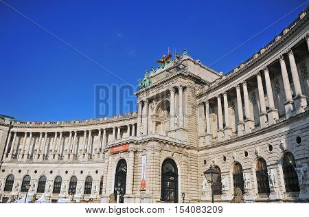 VIENNA AUSTRIA - JUNE 6: Facade of Hofburg palace Austria on June 6 2016. Vienna is a capital and largest city of Austria.