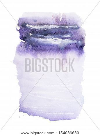 Abstract watercolor aquarelle hand drawn purple colorful shapes art paint splatter stain on white background.