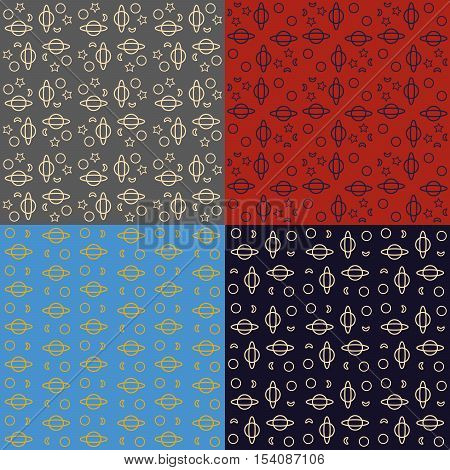 Set pattern with drawn space objects: stars, planets, moon. vector collection