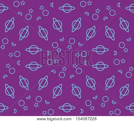 Pattern with drawn space objects: stars, planets, moon Vector illustration