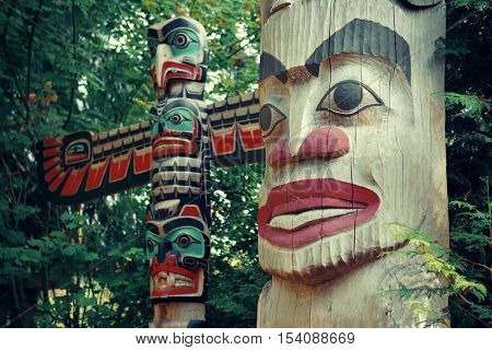 Totem Pole in Capilano park, Vancouver, Canada.