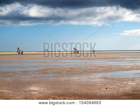 FUERTEVENTURA, SPAIN - SEPTEMBER 14, 2015: The famous lagoon in Risco El Paso at Playas de Sotavento Fuerteventura