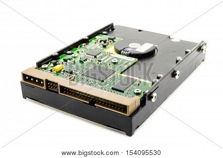 Hard disk on a white background closeup