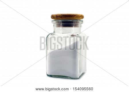 Jar with salt on a white background