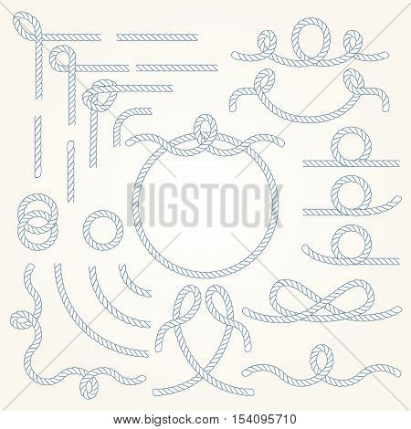 Rope nautical vector borders elements set. Isolated. Marine design for your sailor poster t-shirt card or web.