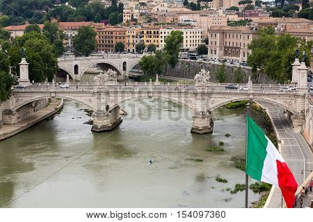 ROME, ITALY - JUNE 12, 2015: Vittorio Emanuele II Bridge in Rome Italy.