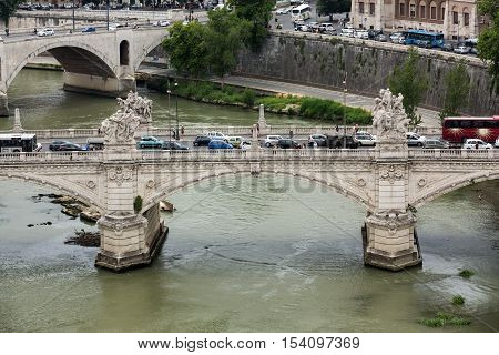 ROME, ITALY - JUNE 12, 2015: Vittorio Emanuele II Bridge in Rome Italy.