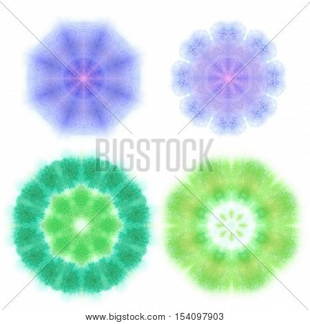 Set of hand drawn watercolor mandala patterns. Beautiful gentle geometric colorful watercolor mandalas 