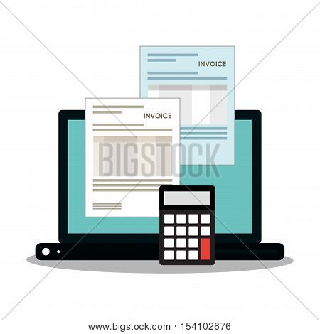 Invoice document calculator and laptop icon. Business finanace payment and tax theme. Colorful design. Vector illustration