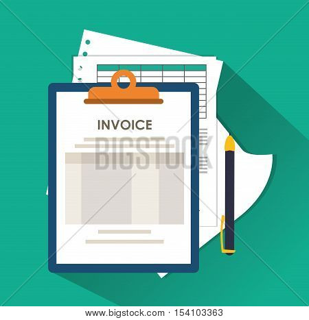 Invoice document and pen icon. Business finanace payment and tax theme. Colorful design. Vector illustration