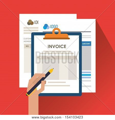 Invoice document and pen icon. Business finanace payment and tax theme. Colorful design. Vector illustration