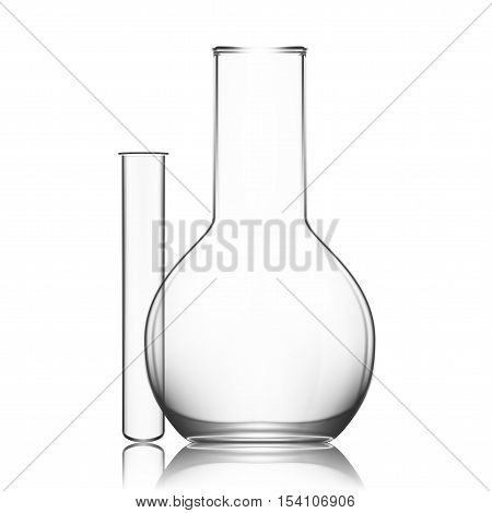 Two Chemical Laboratory Glassware Or Beaker. Glass Equipment Empty Clear Test Tube