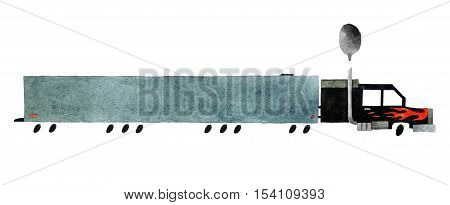 Beautiful cartoon semi truck isolated on white background. Hand drawn watercolor