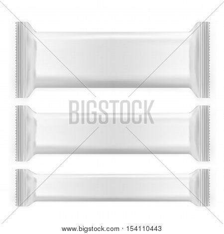 Realistic Blank Template Foil Packages For Food, Snack Chips, Candy Or Chocolate. Plastic Pack Set. EPS10 Vector